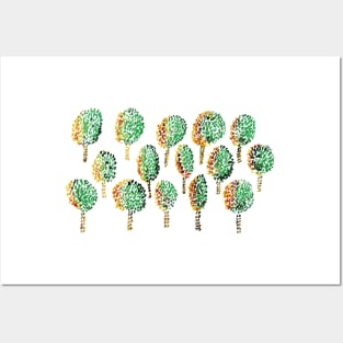 Cross Stitch Trees - marsala background Posters and Art